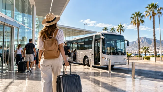 Wizualizacja AI: Lotnisko Alicante — jak dojechać do Alicante, Benidormu i Torrevieji — ilustracja redakcyjna
