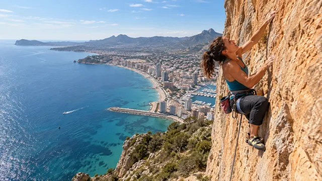 Wizualizacja AI: Wspinaczka na Peñón de Ifach — ilustracja redakcyjna